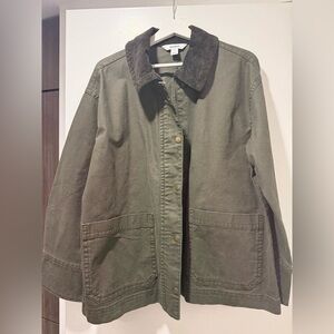 Old Navy Olive Jean Jacket with Brown Collar